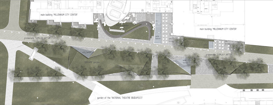 布达佩斯 Millennium City Center Riverside Origami 滨水公园景观设计-24