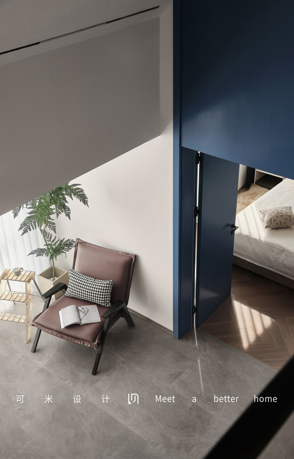 挑空客厅+静谧蓝,营造随性的现代摩登二人居-31