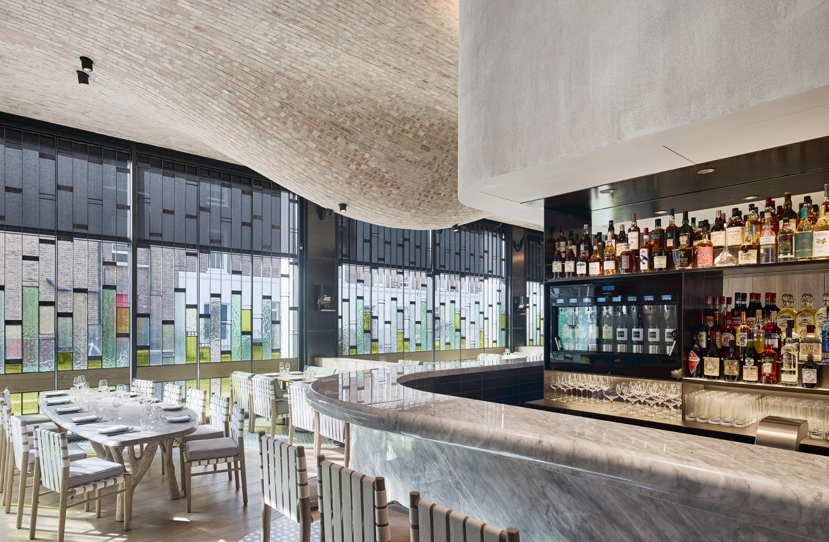 Brick bulges embellish ceiling of Fucina restaurant by Andy Martin Architects-5