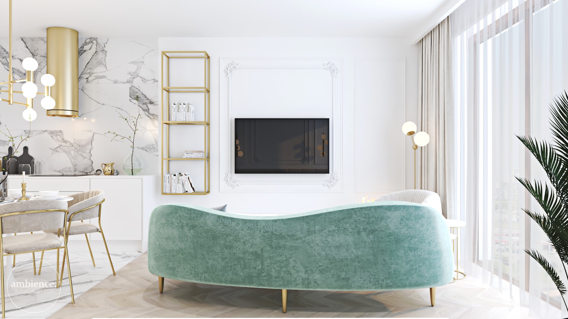 白色和金色的室内装饰丨波兰华沙-13