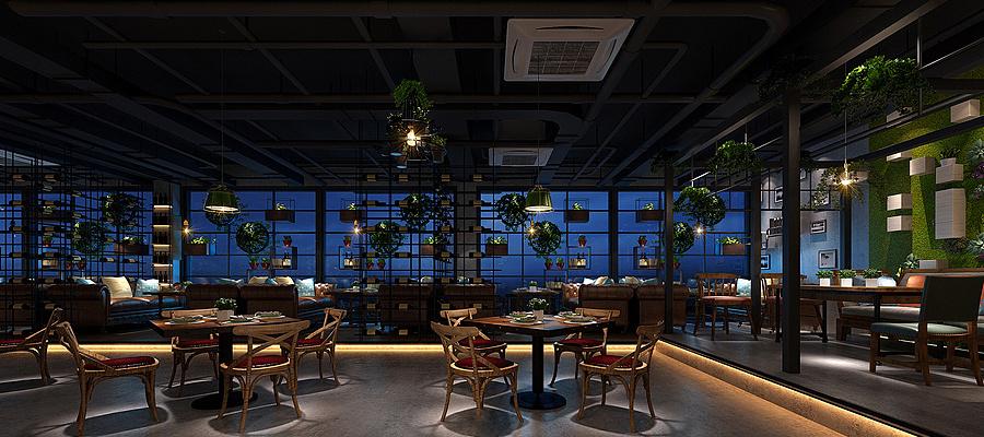 
钢木复古工业自然风格餐厅装修案例 -9