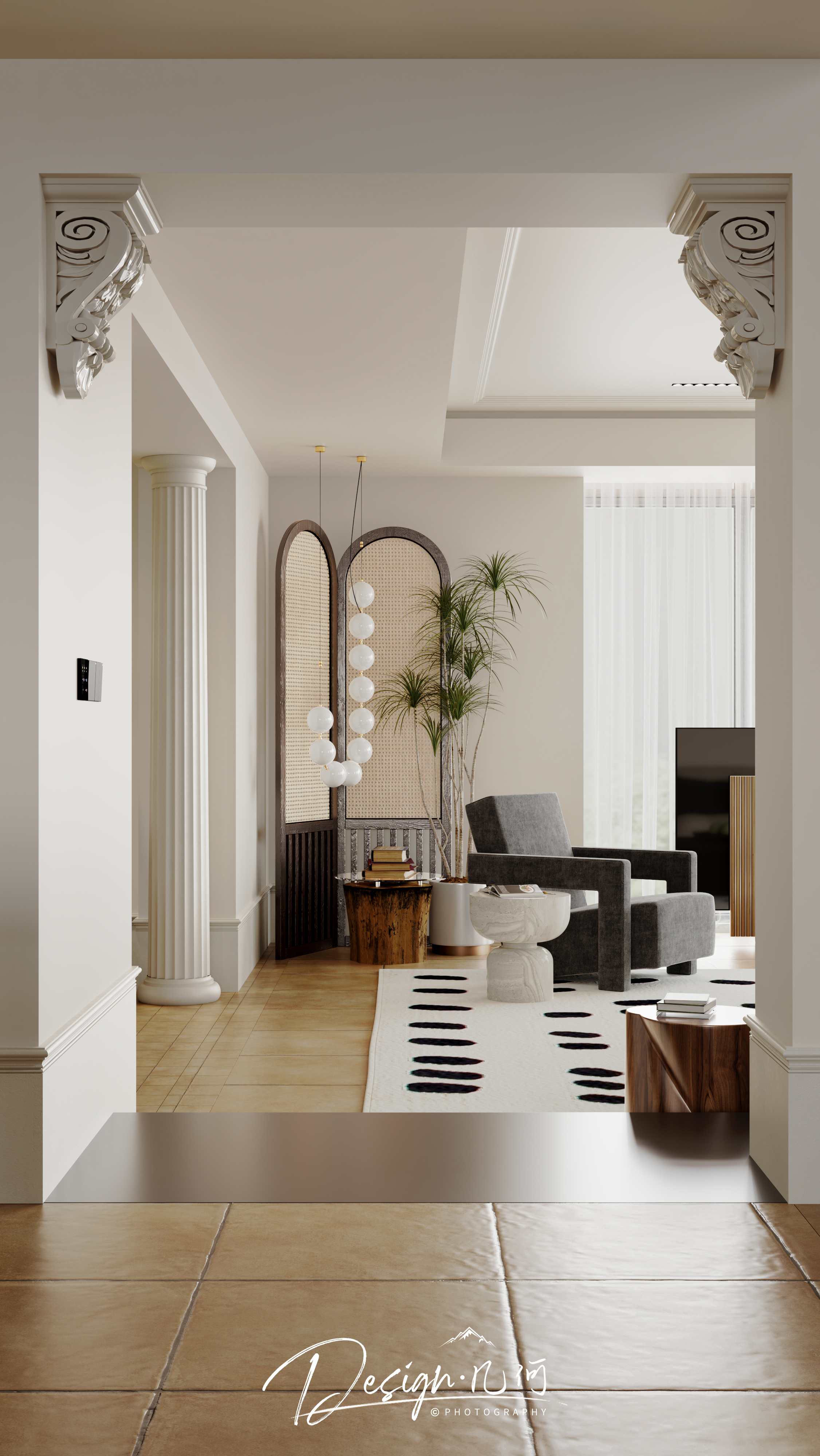 几何空间视觉表现 | 琥珀山庄乡村田园美式客餐厅-25