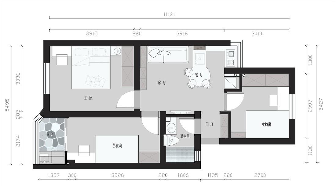 60 平三室田园风，双儿童房定制设计-22