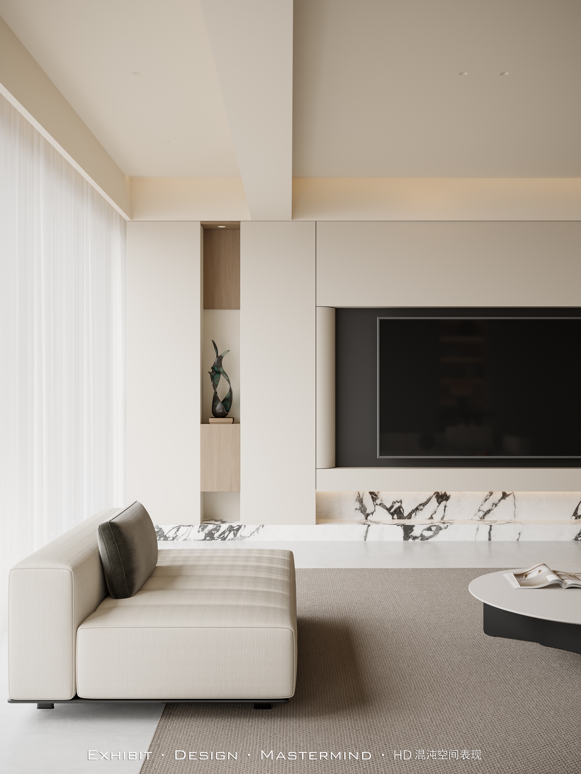 现代极简风客餐厅X混沌空间效果表现-2