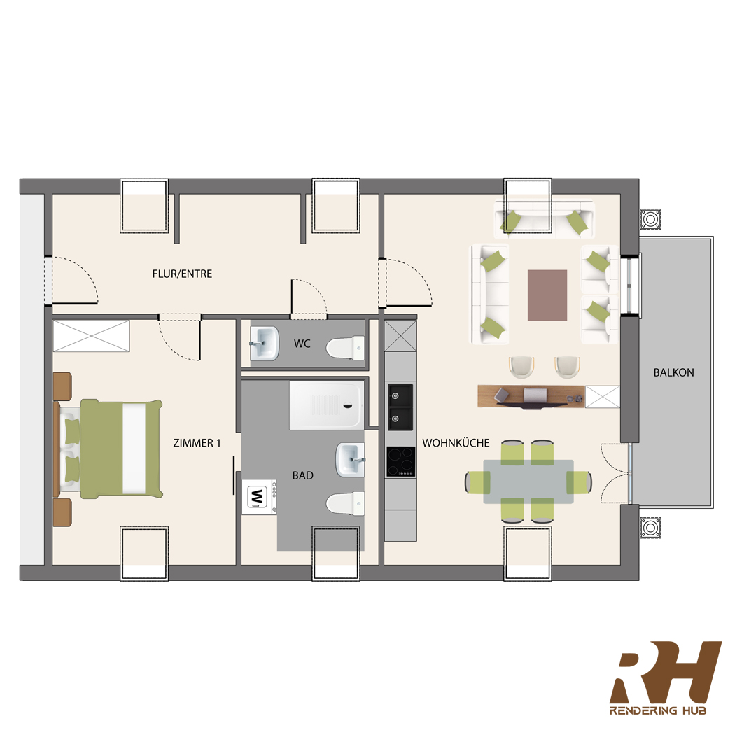 酒店套房 3D 平面图设计-8