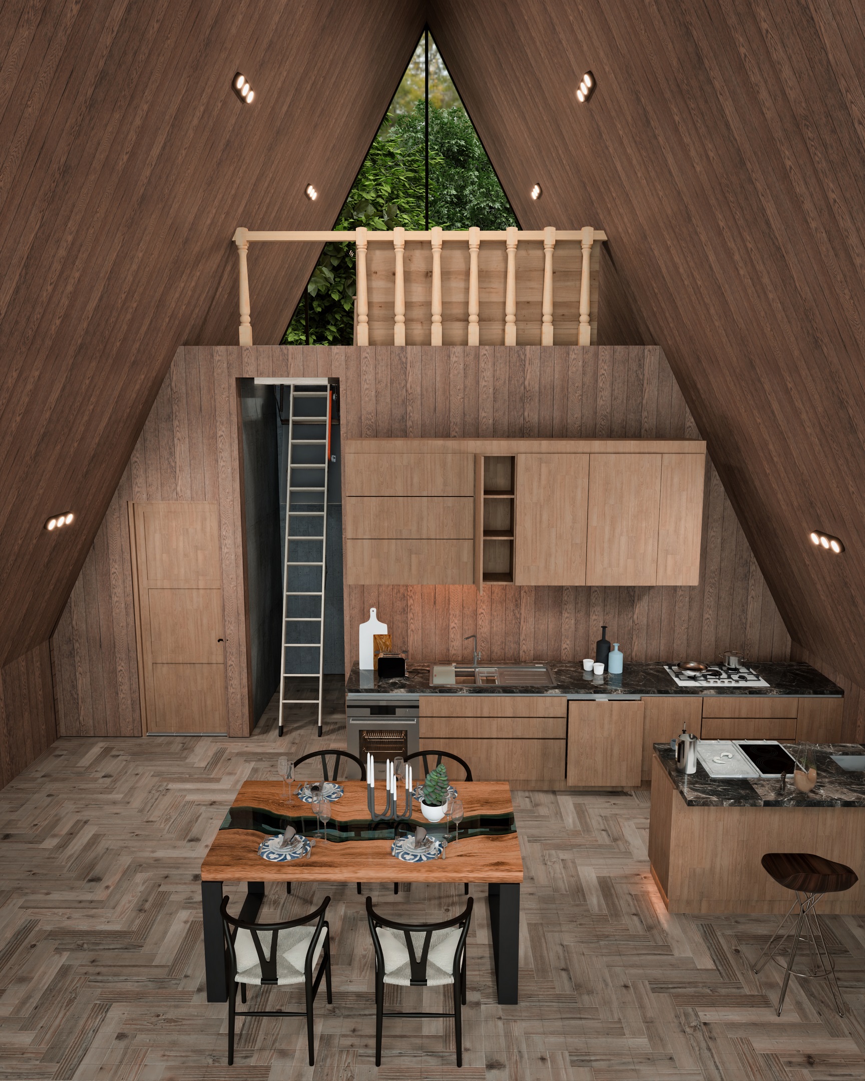 Modern Aframe cabin l interior design-15