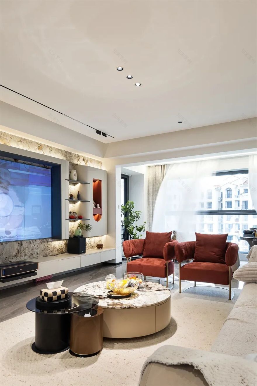 深圳30万打造180平深灰现代简约风教科书!无主灯+原木大理石客厅封神-19