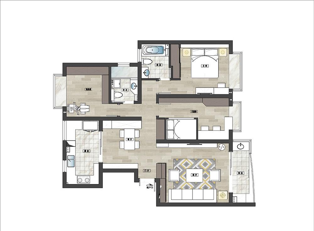 鸿鹄设计上海原木北欧风平层-0