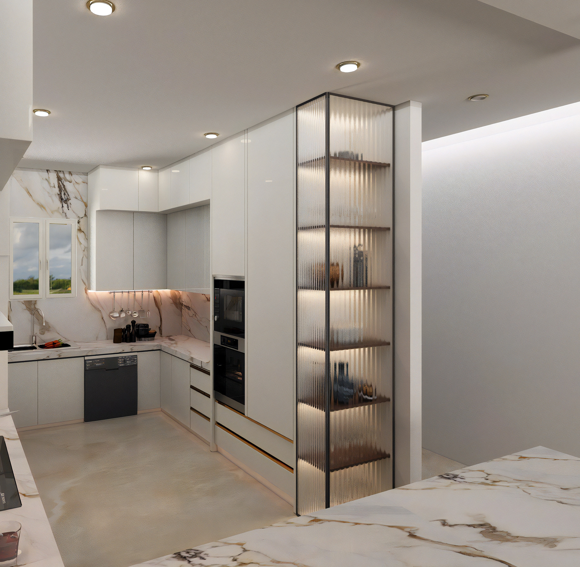 带美式厨房的客厅丨Egypt丨Israa Mahmoud Rayan-9