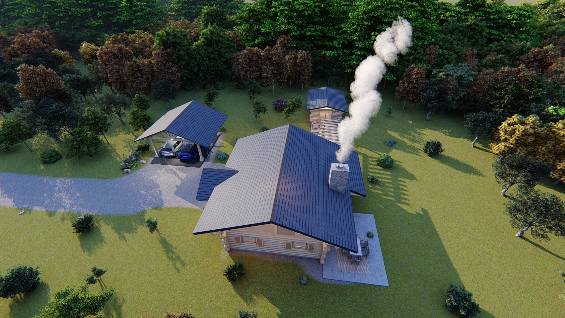 log house with log garage and log sauna SPA-19