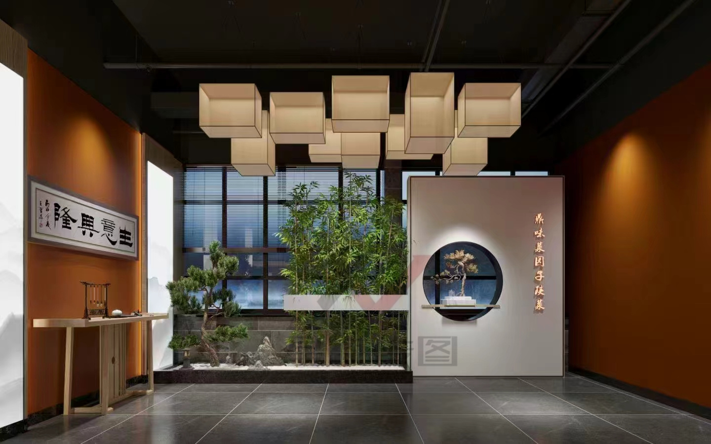禅意风满满的工装餐馆效果图-1