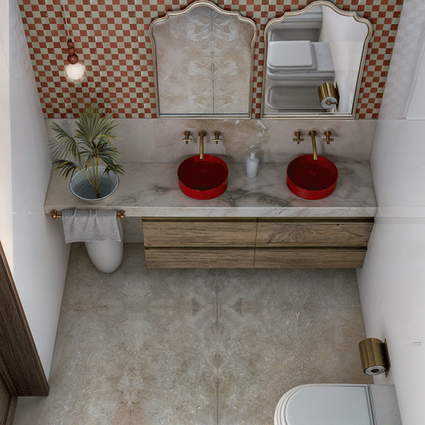 深红色浴室改造丨Aldana Crava-5