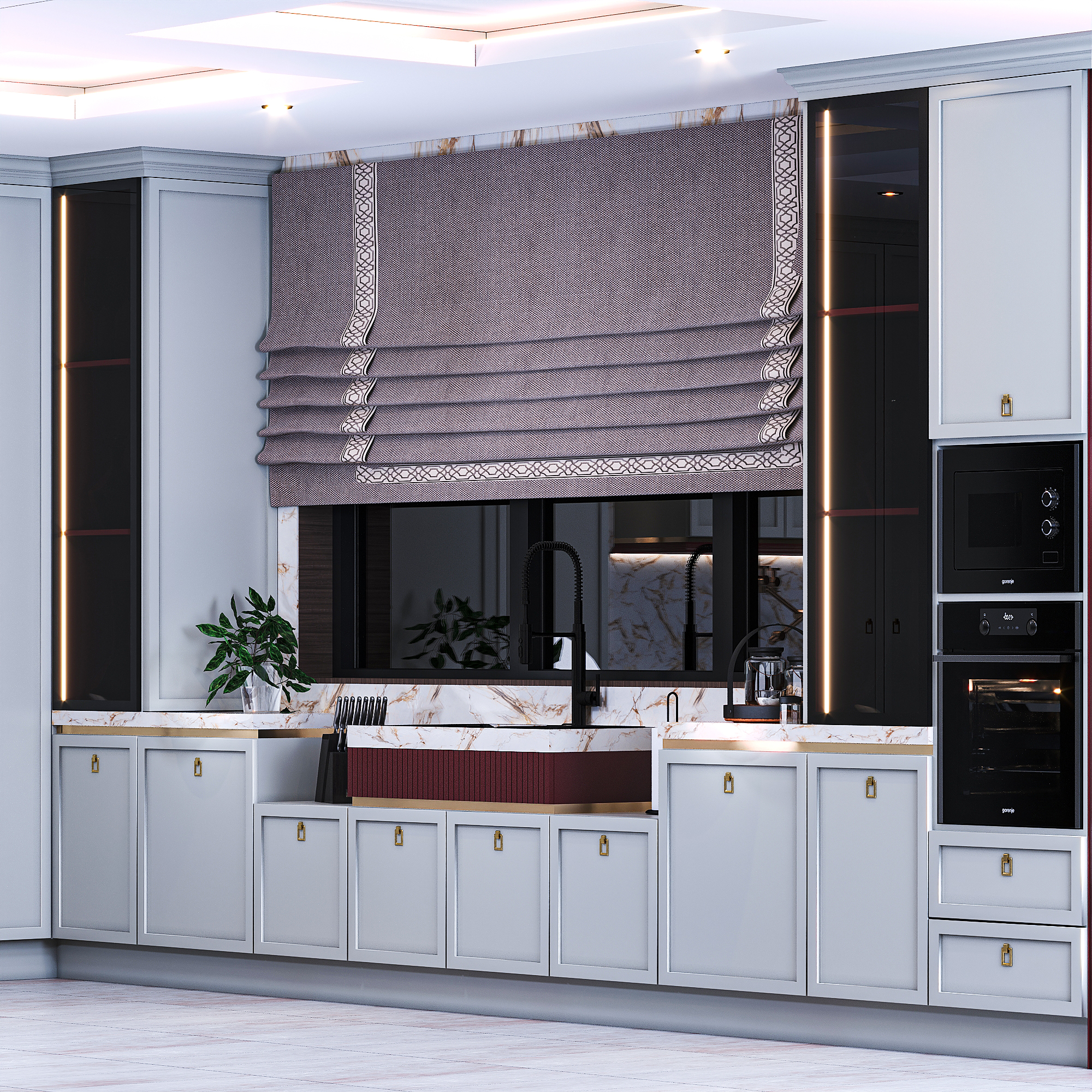 “Red & Grey Neoclassic Kitchen Design”-4