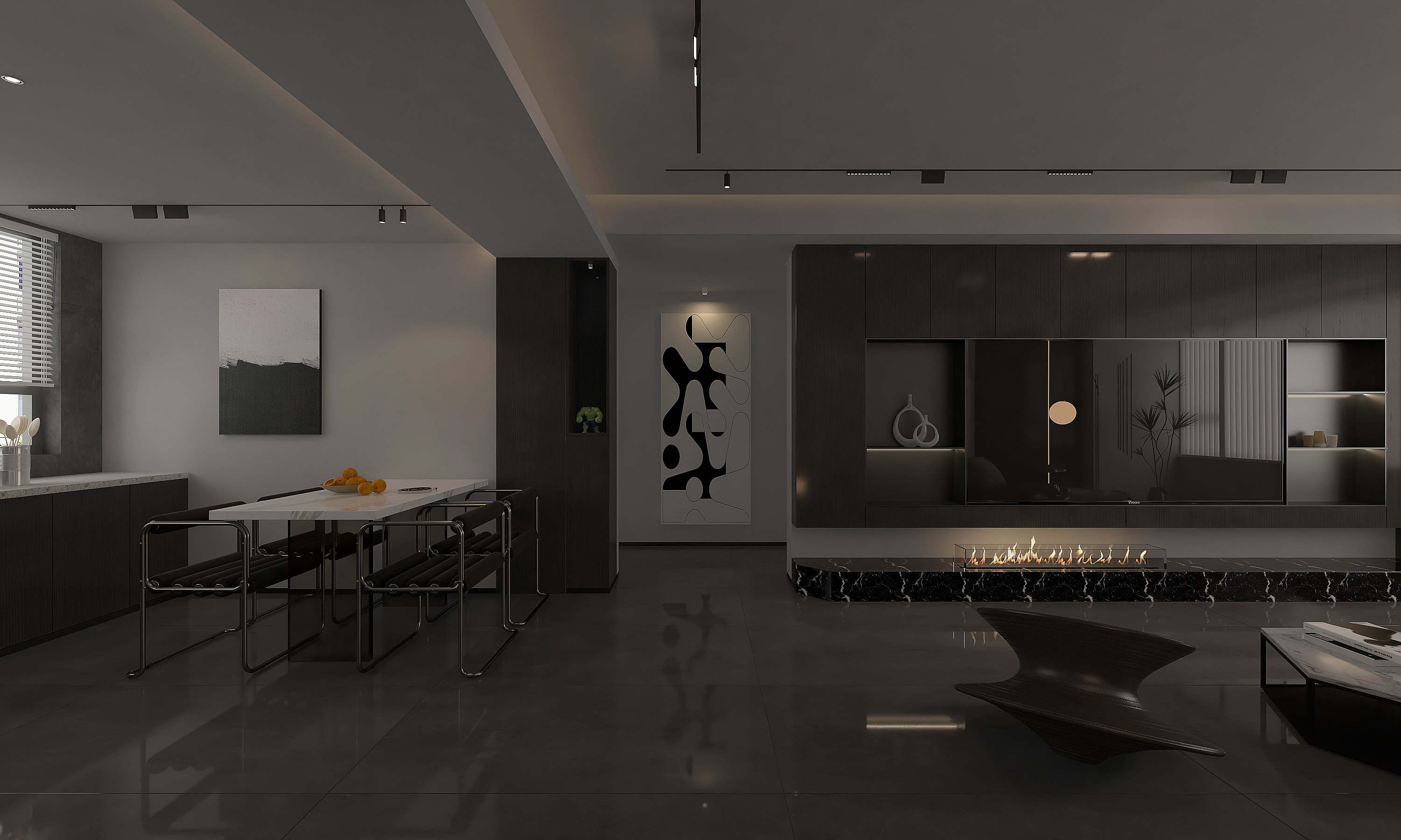 小镇案例//现代简约暗黑系空间-1