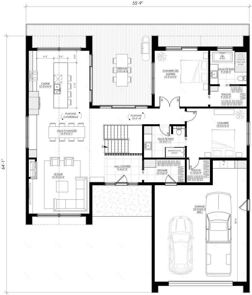 302号房屋平面图
注:Plan de maison常见意思是房屋平面图 ,Ë 在这里可能是输入错误,推测原文可能是 302 相关的编号 丨Leguë Architecture-15