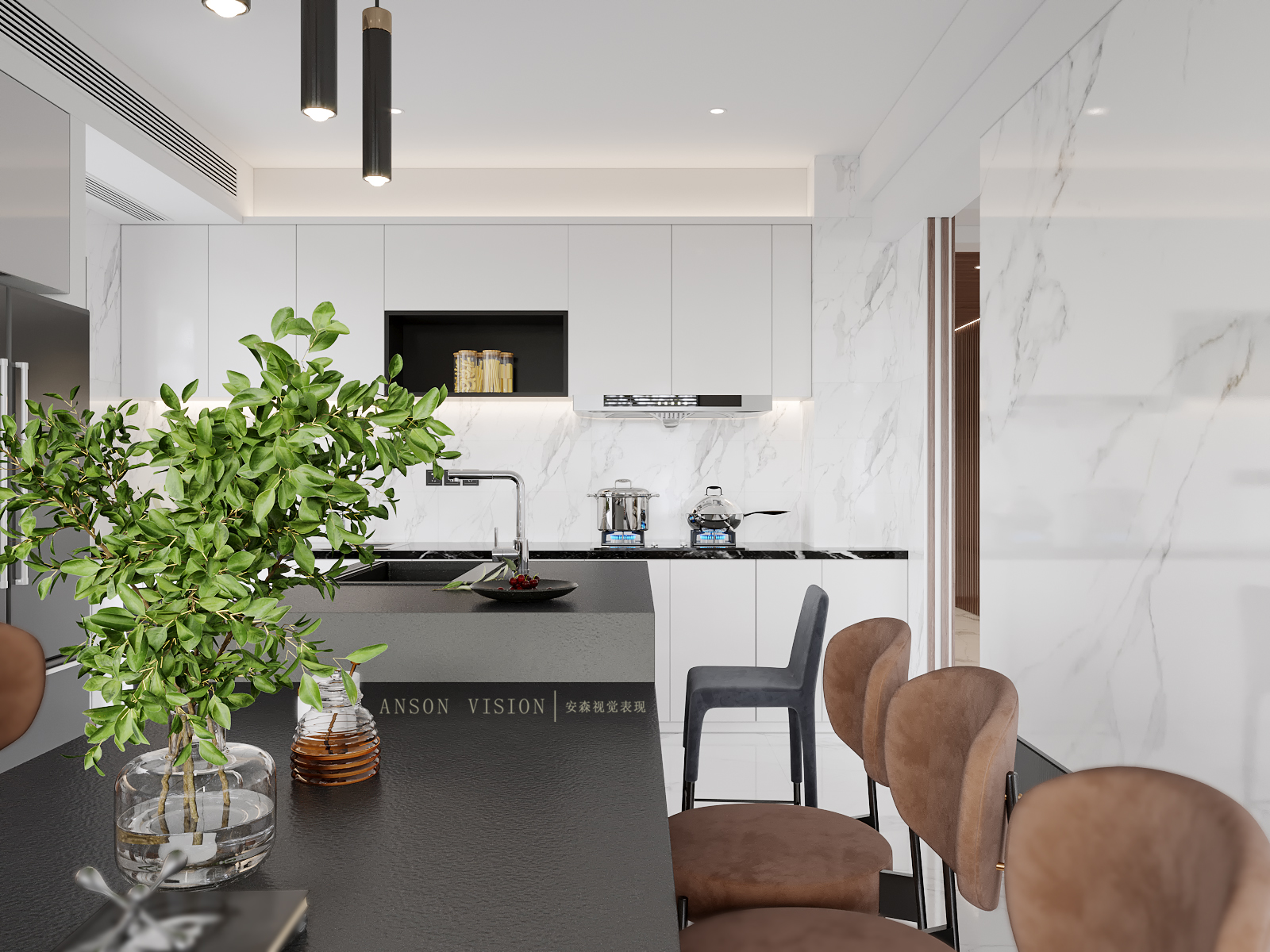 高级黑白灰家居设计，温馨木饰面营造氛围-13