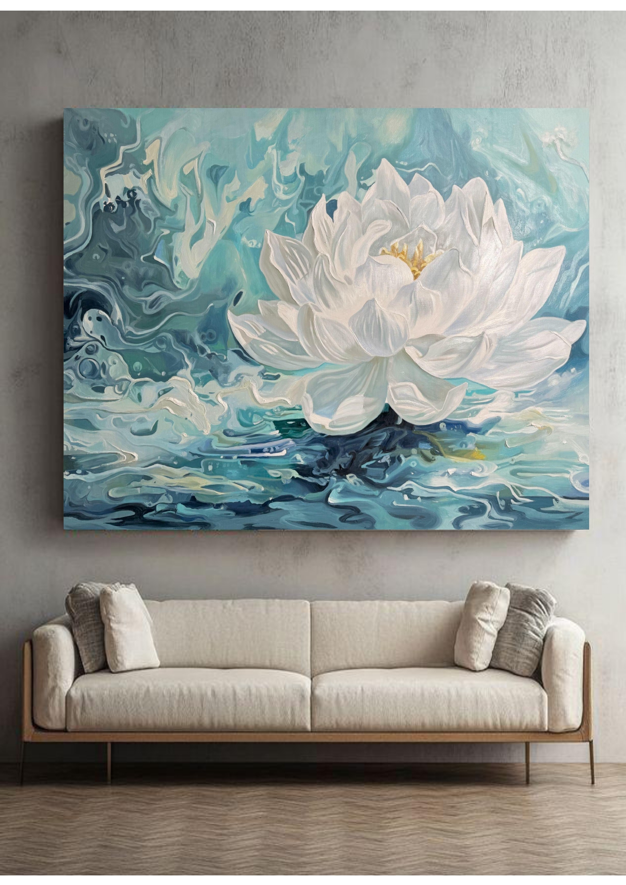 White Lotus Oil Painting 室内宁静奢华墙艺项目丨阿联酋-2
