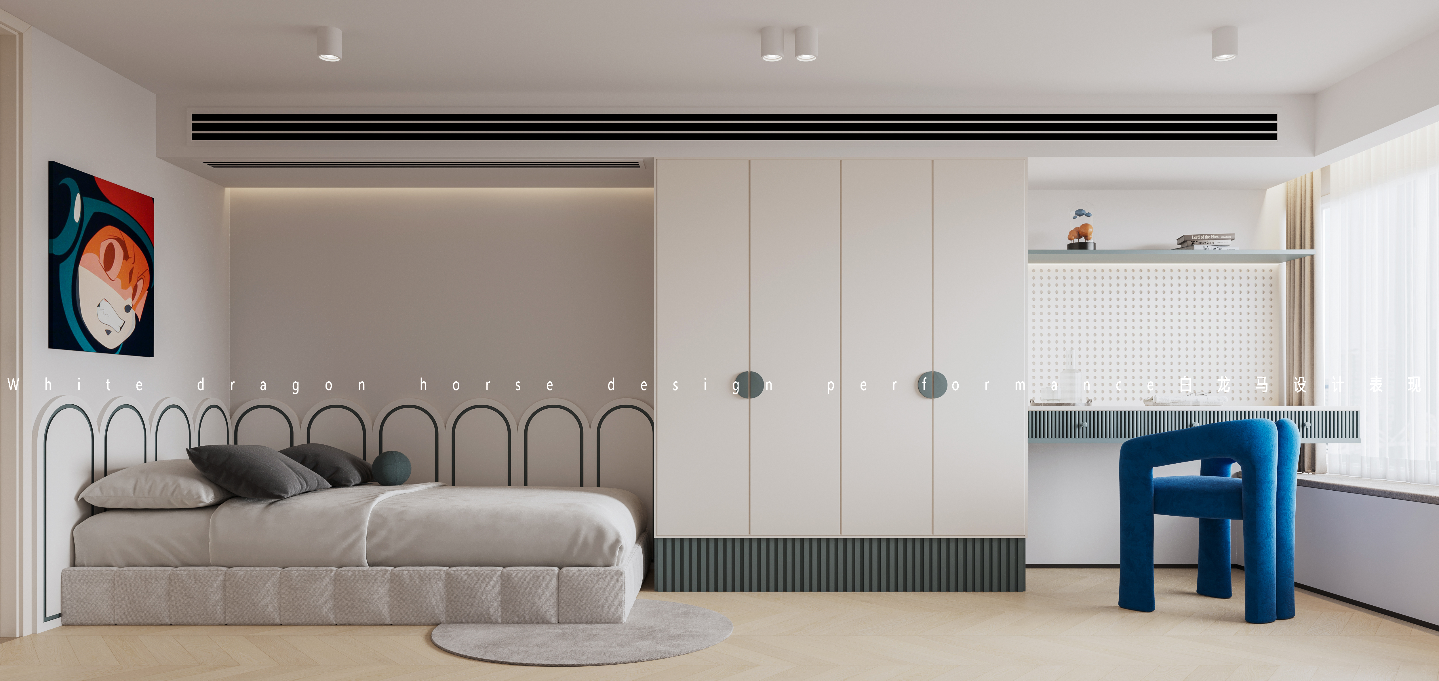 现代挑空极简奶油——白龙马效果图-6
