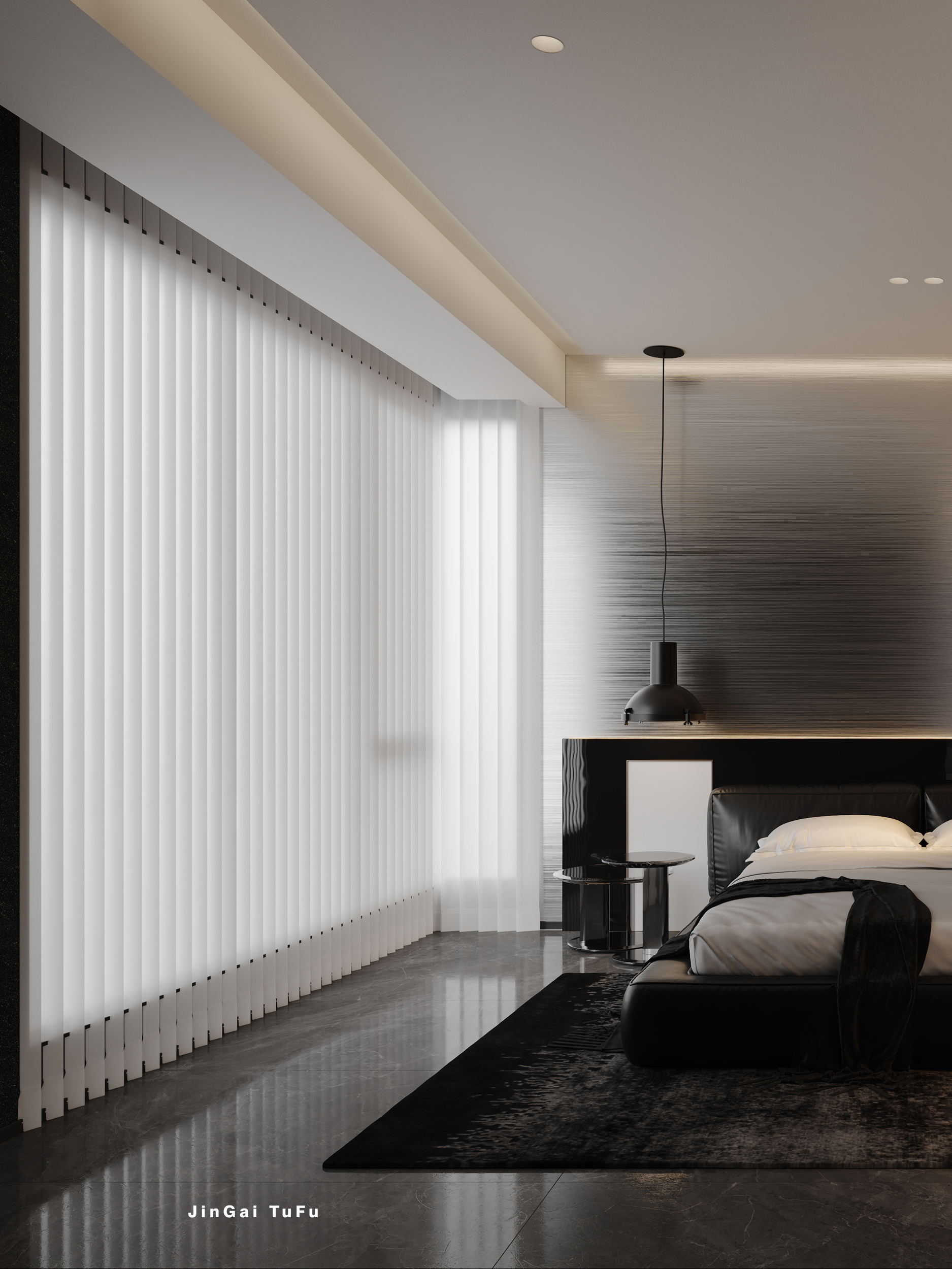 简约黑白灰调主卧设计丨图夫 x 金该-4