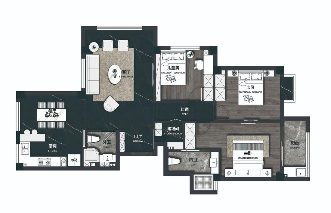 极简黑白调,开放式餐厨空间-4