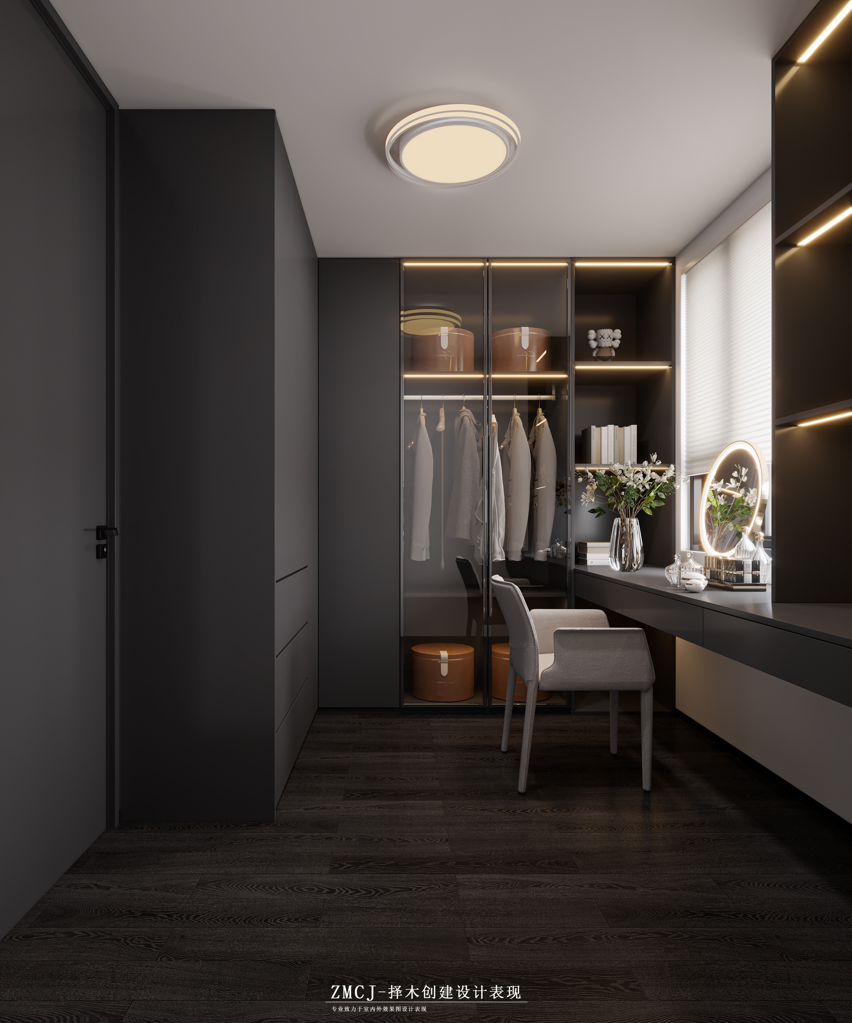 意式轻奢客餐厅卧室衣帽间—择木创建新晨效果图-5