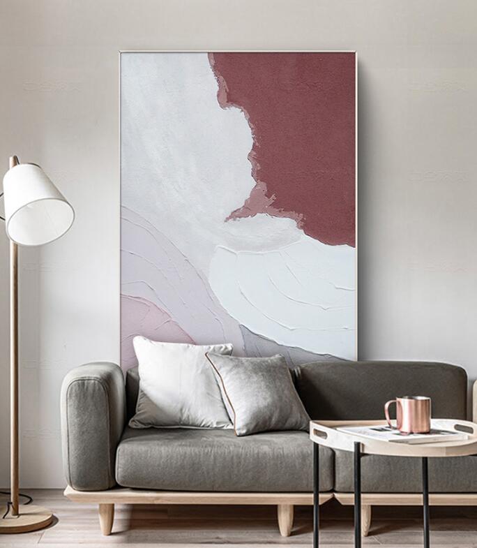  油画北欧抽象装饰画样板间客厅关挂画淡雅粉-1