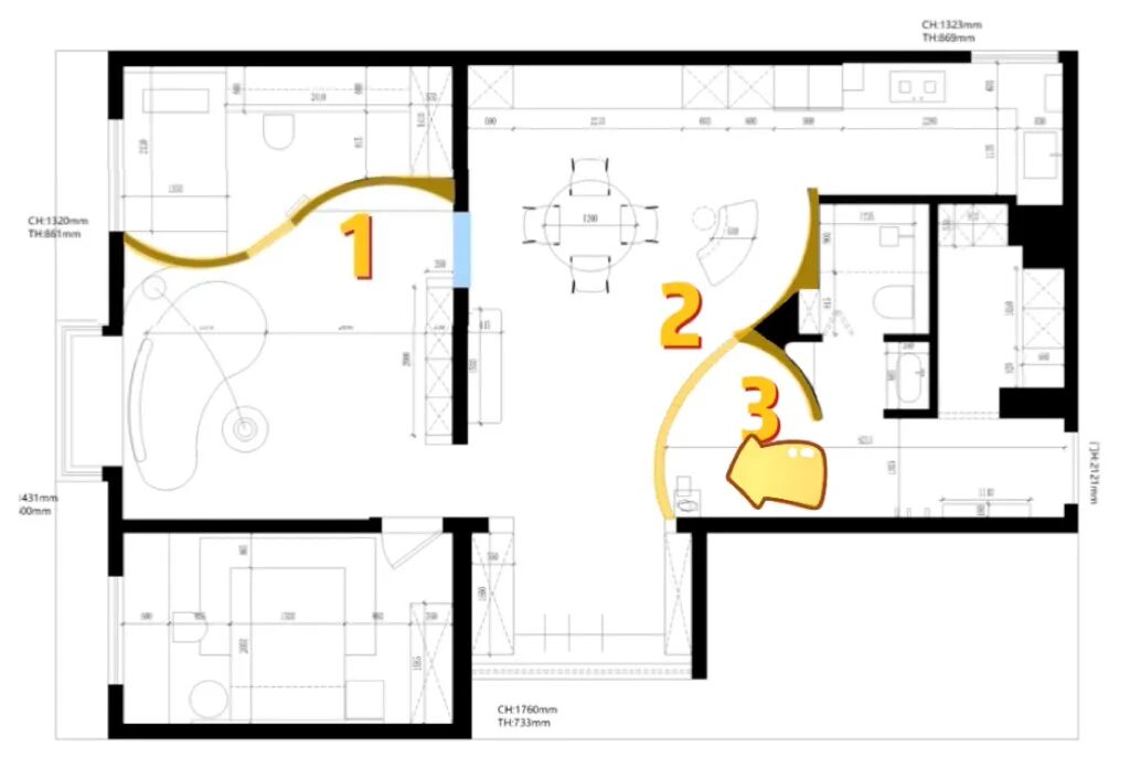 弧形改造，让78㎡小三居住出150㎡大平层既视感！-9
