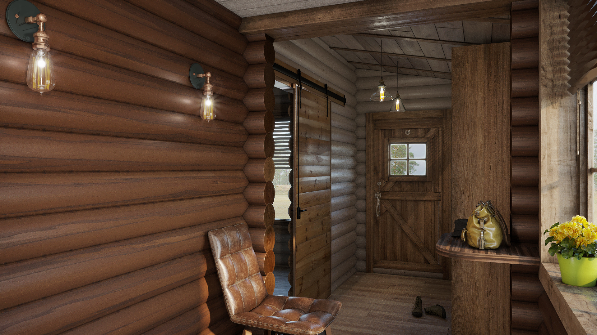 Варианты интерьера в срубе.-49