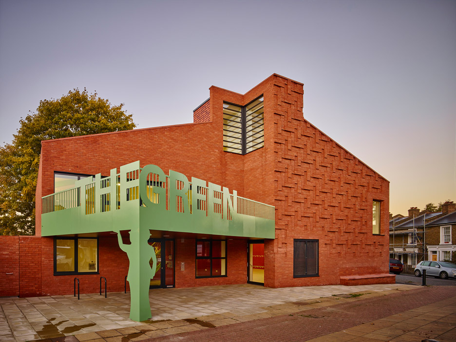 The Green community centre by AOC has herringbone brickwork-29