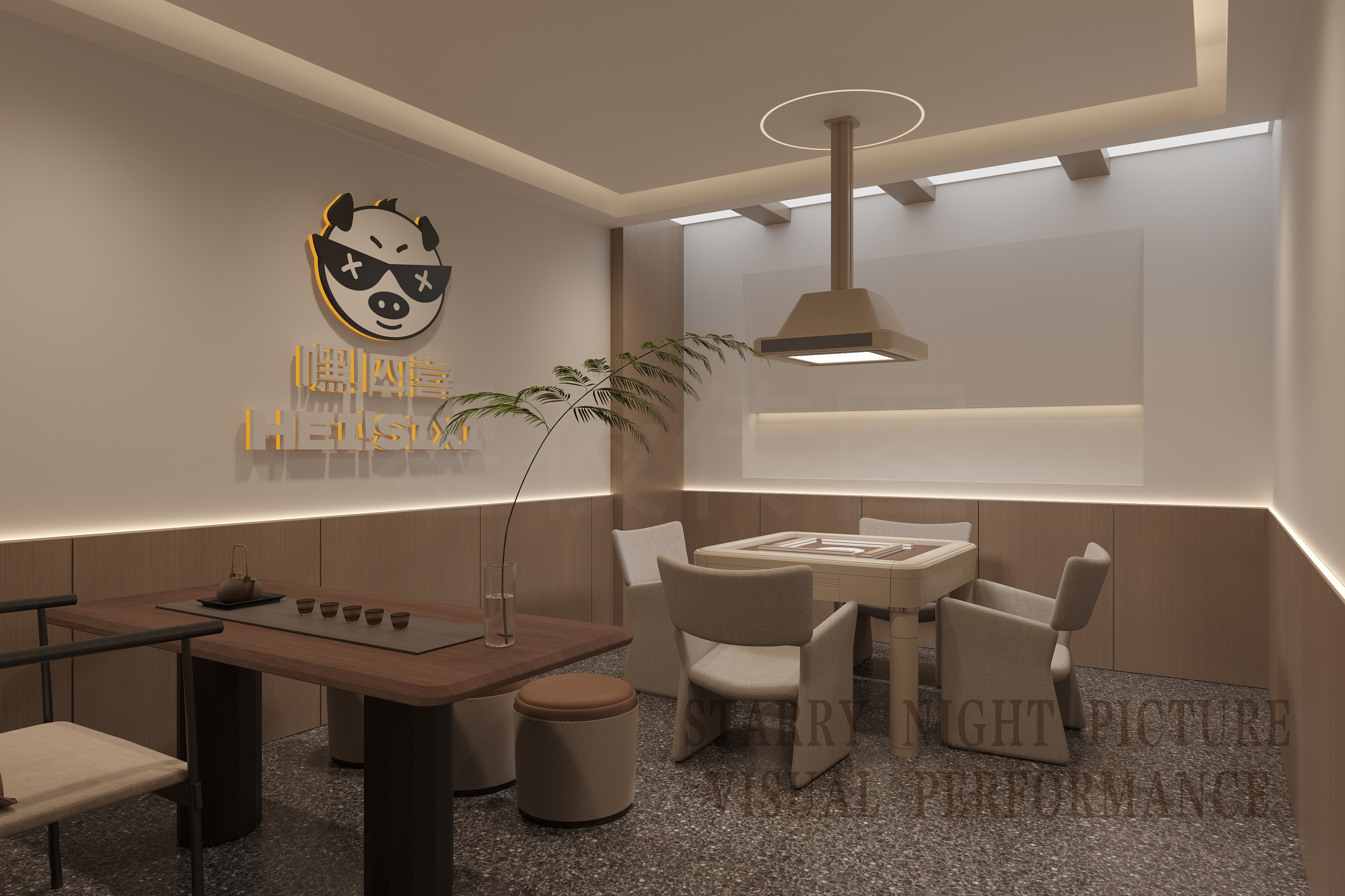 现代东方雅集·融合麻将竞技与茶道美学的极简空间-11