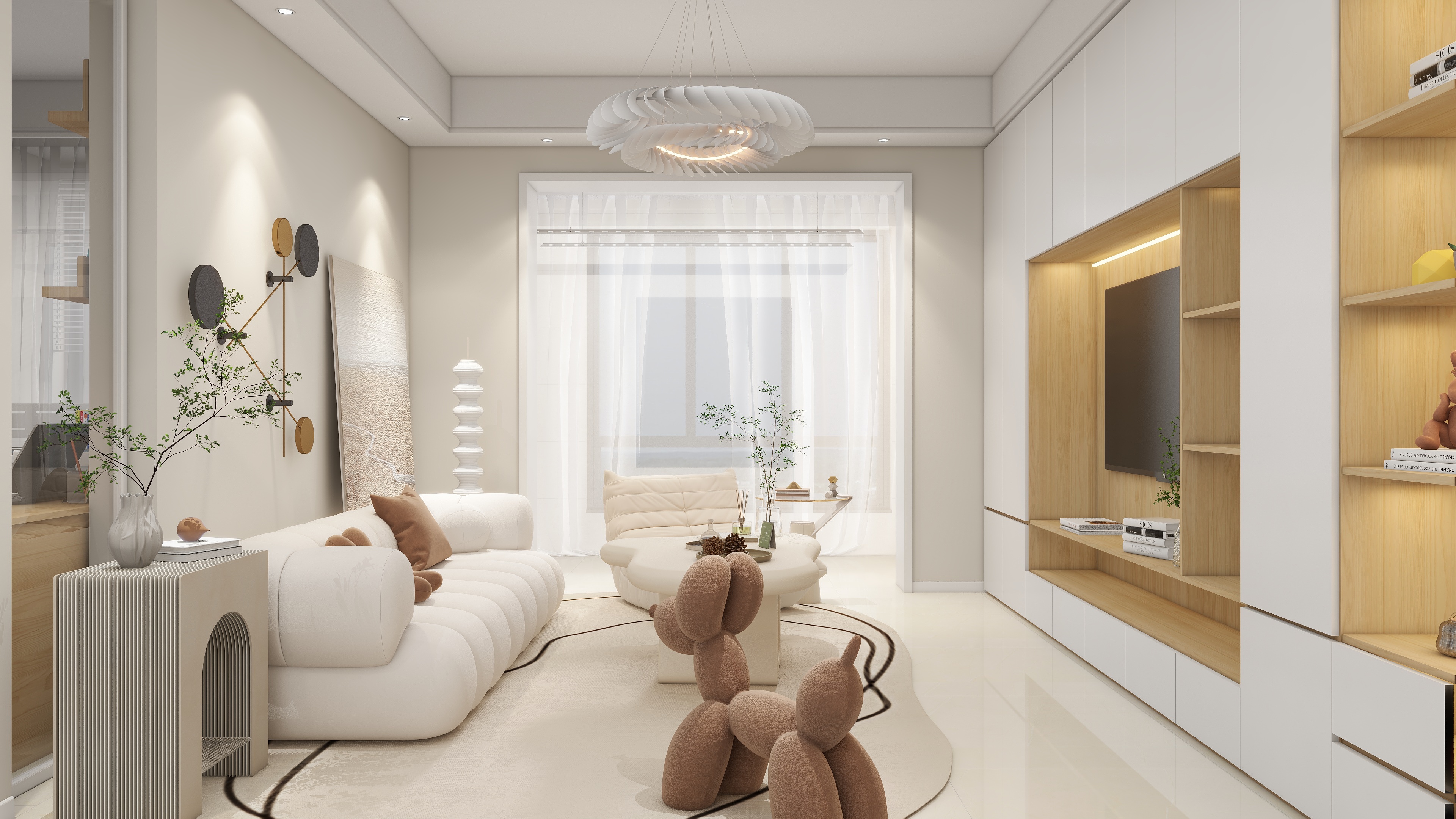 90㎡治愈系奶油风丨90空间设计-5