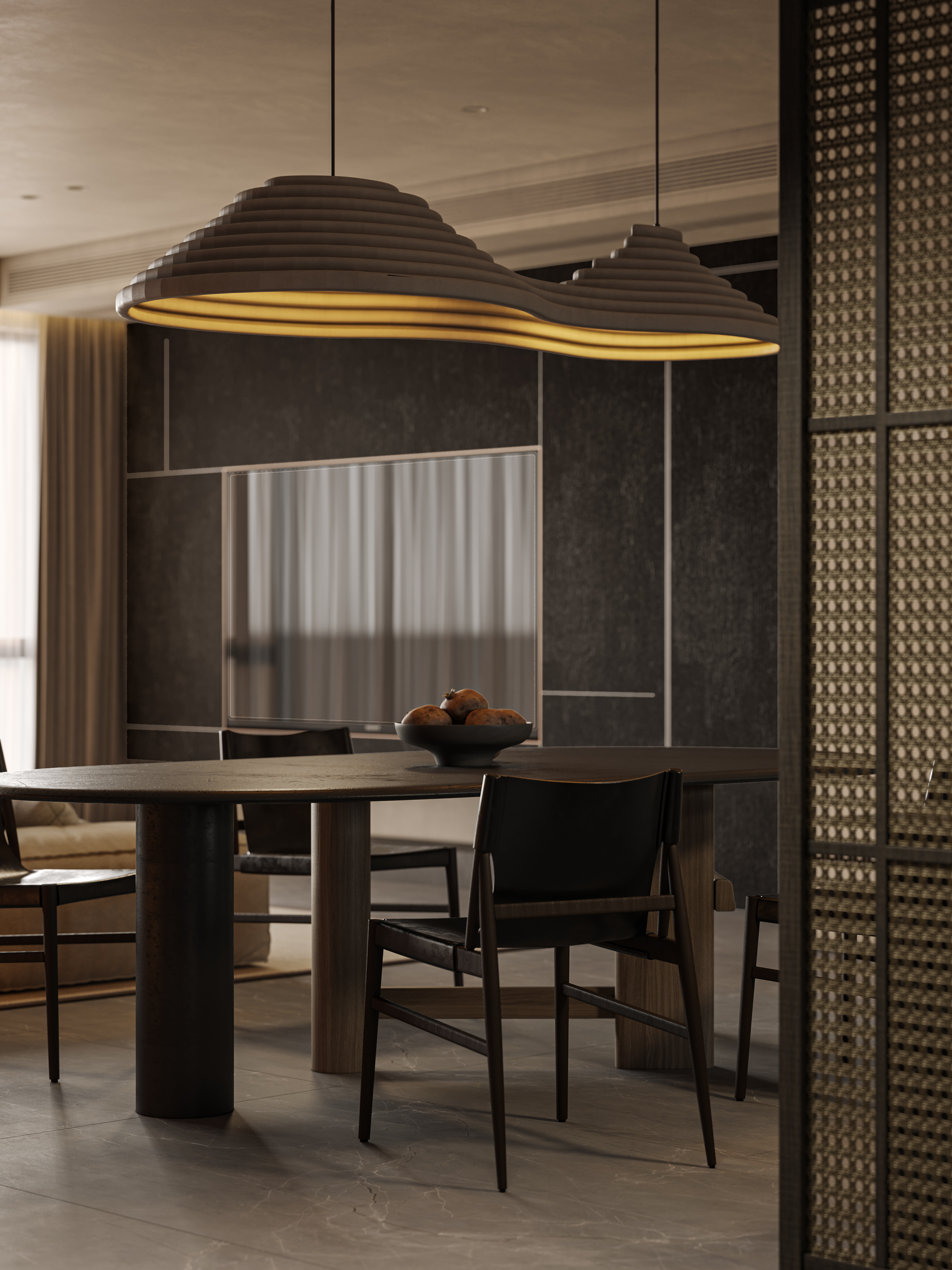 近日渲染现代侘寂风，客厅-7