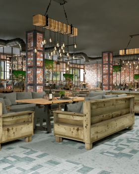 Visualization of a cafe in Yekaterinburg in Loft style