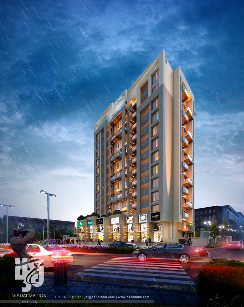 印度 HS3D 可视化平房夜景渲染-0