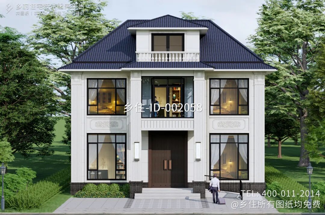 【设计师案例】土建参考造价41万，面宽11.4m×进深12.4m湖北荆州二层欧式别墅-29