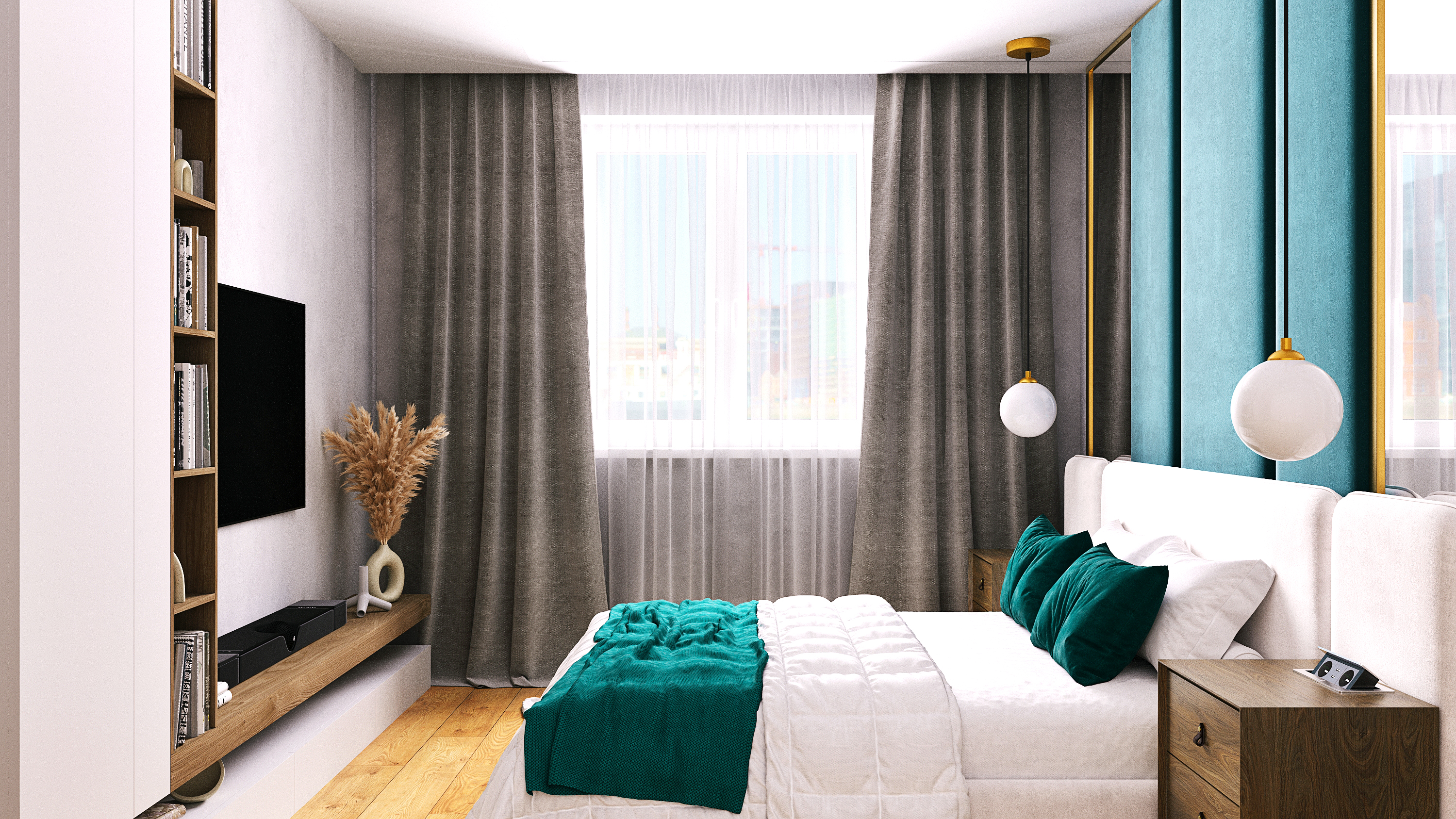 卧室：蓝绿色与木质的和谐搭配丨Borshchenko Dmytro-5
