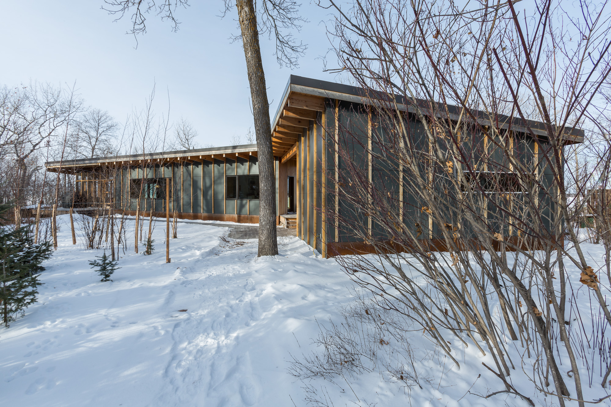 温尼伯湖畔的现代小屋，融入自然的私密空间-0