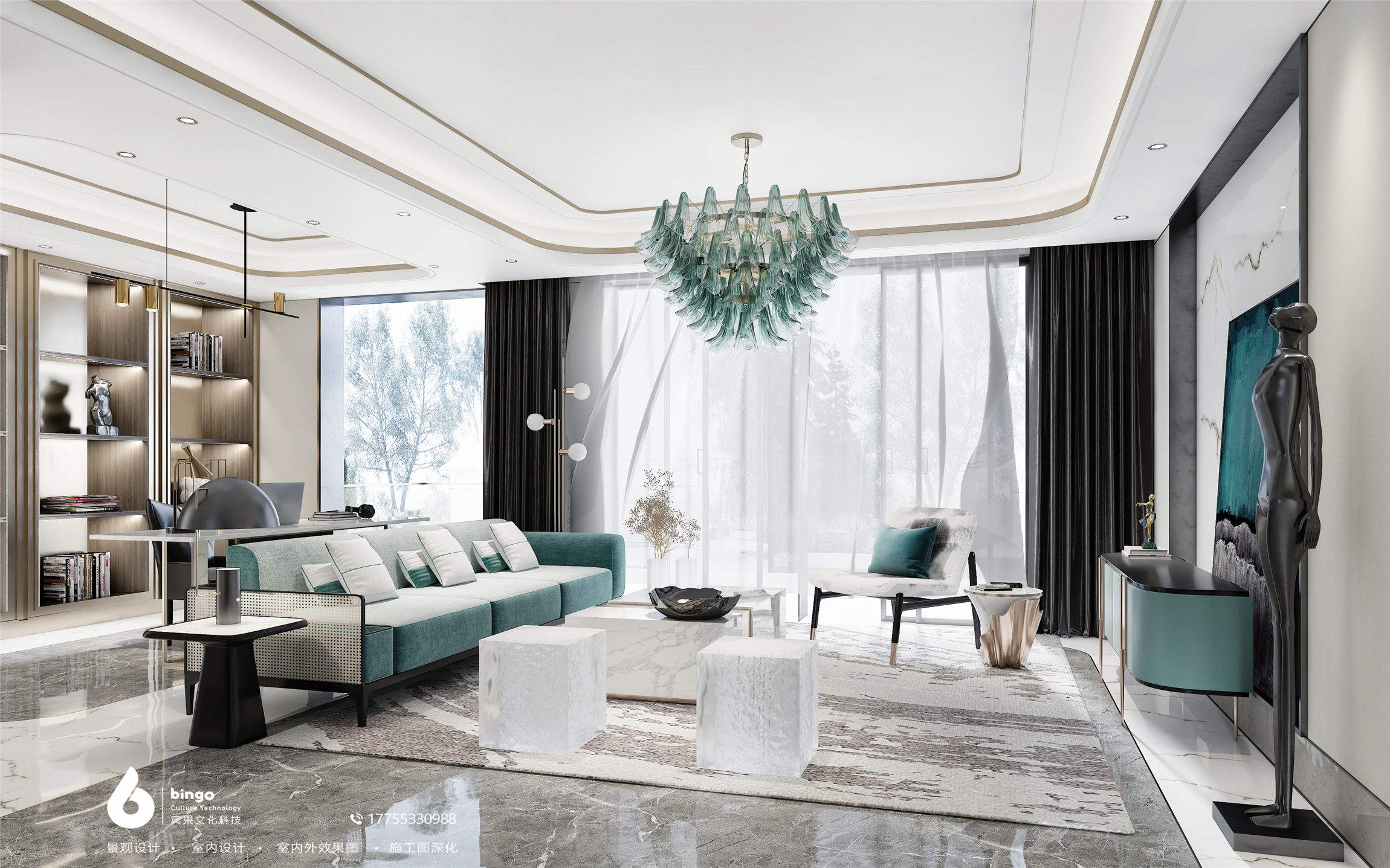 西安现代轻奢别墅设计 | 轻奢风格与金属材质的完美融合-8