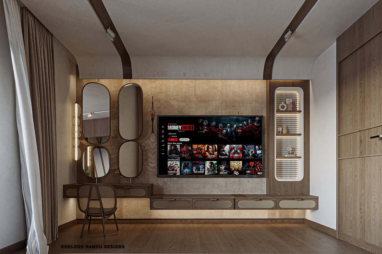 Modern organic bedroom design with Rattan touch-4