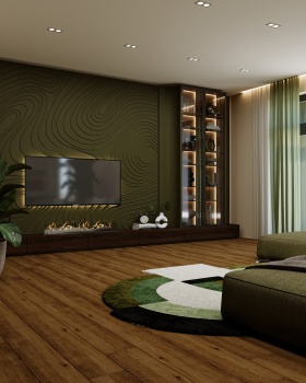 Візуалізація кухні вітальні з акцентним кольором