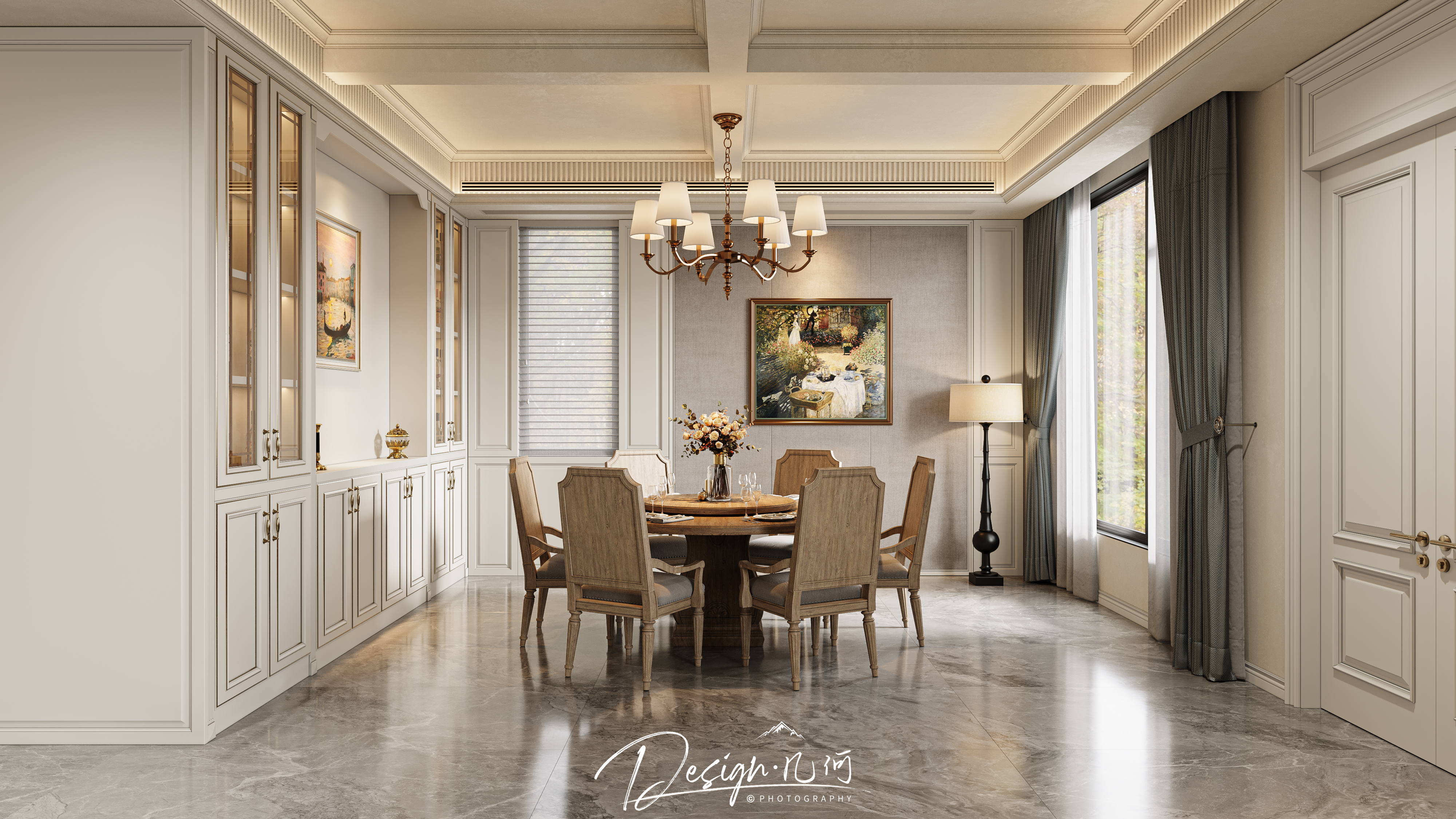 几何空间视觉表现 | 琥珀山庄别墅美式客餐厅-5