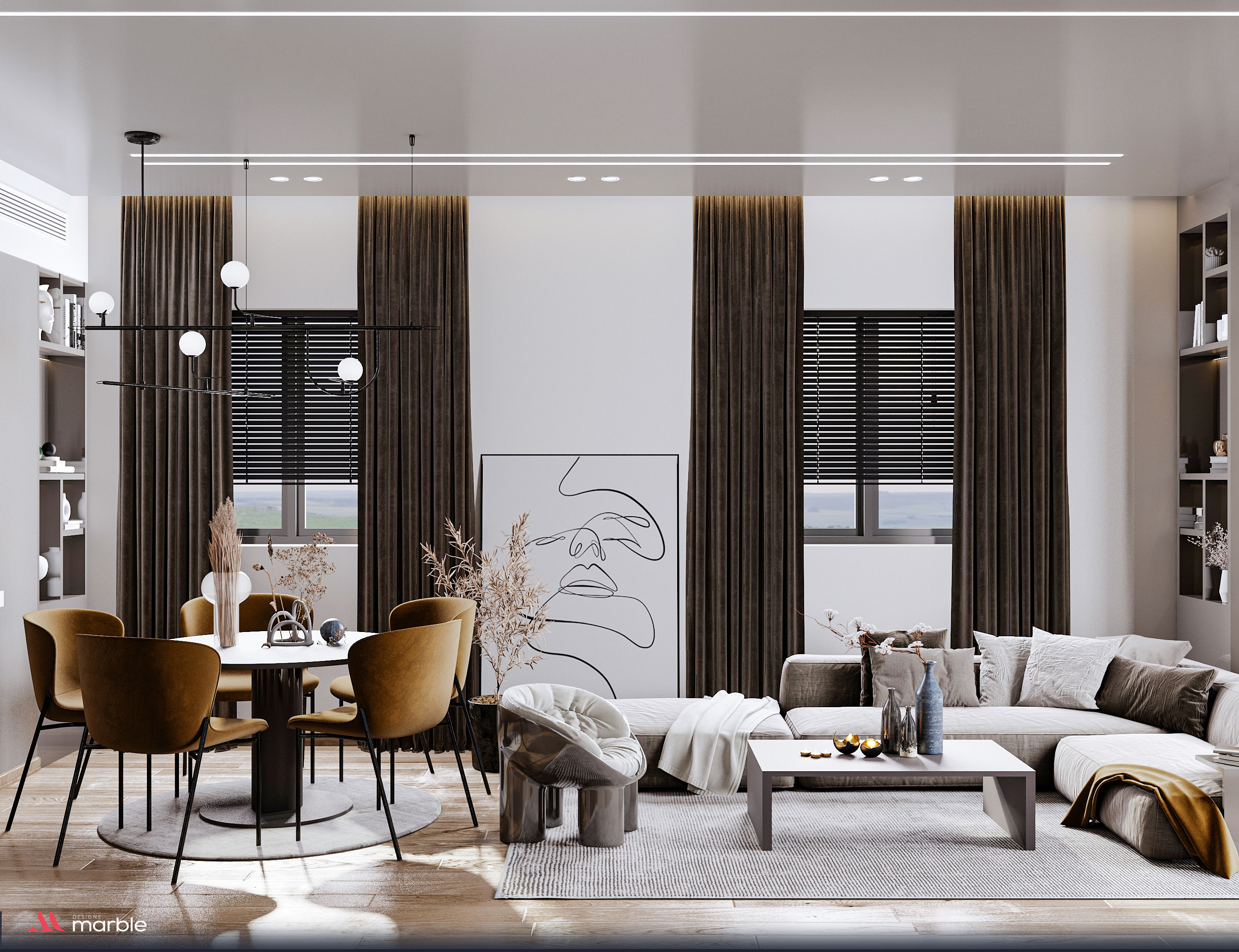 现代 living 与开放式厨房设计丨埃及开罗-3