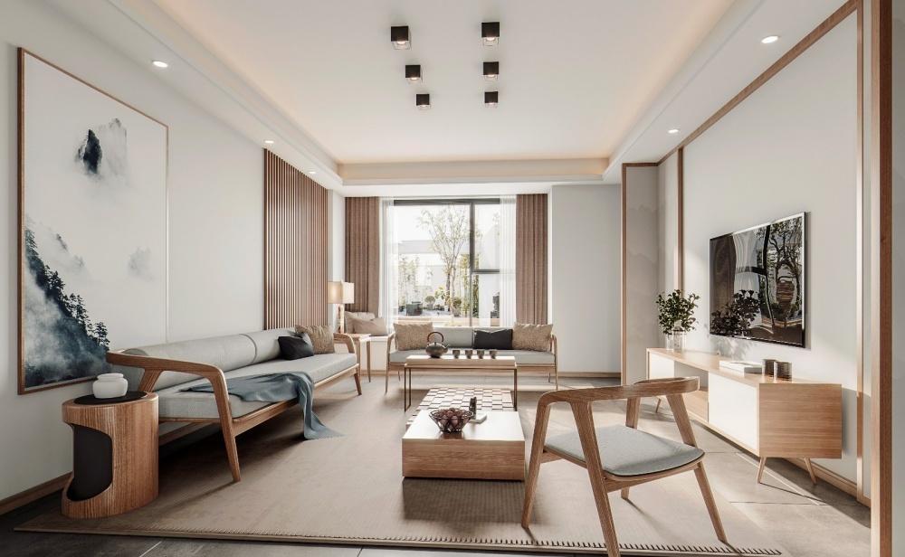 新中式家居设计 | 双 L 造型电视背景、无主灯设计-4