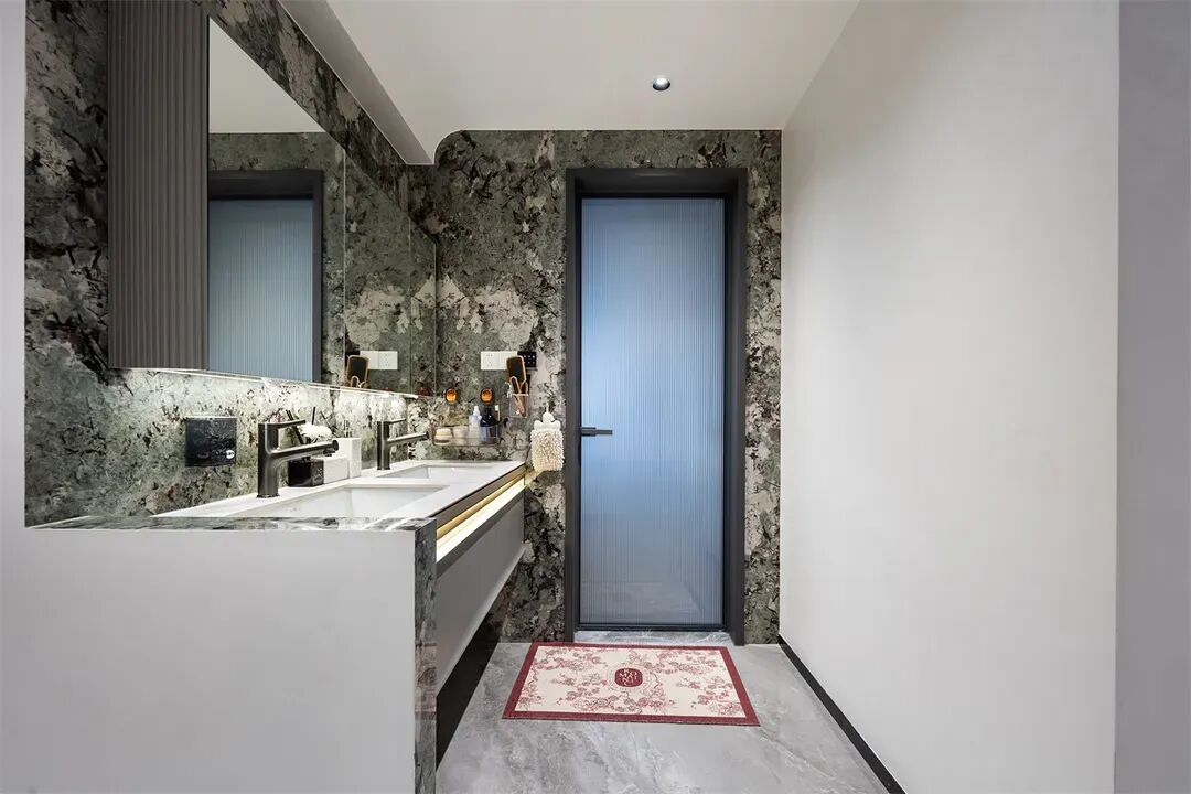 深圳30万打造180平深灰现代简约风教科书！无主灯+原木大理石客厅封神-43