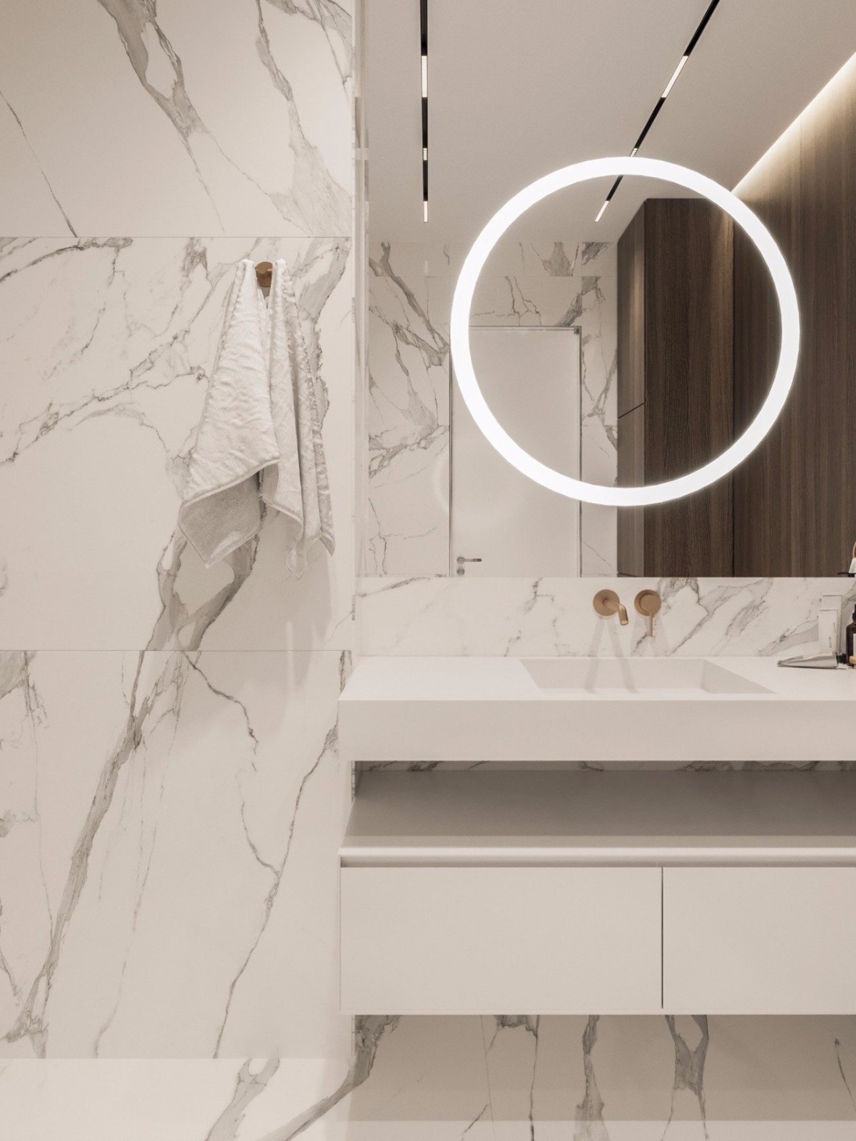 莫斯科 120㎡现代简约公寓，木材与大理石的优雅融合-26