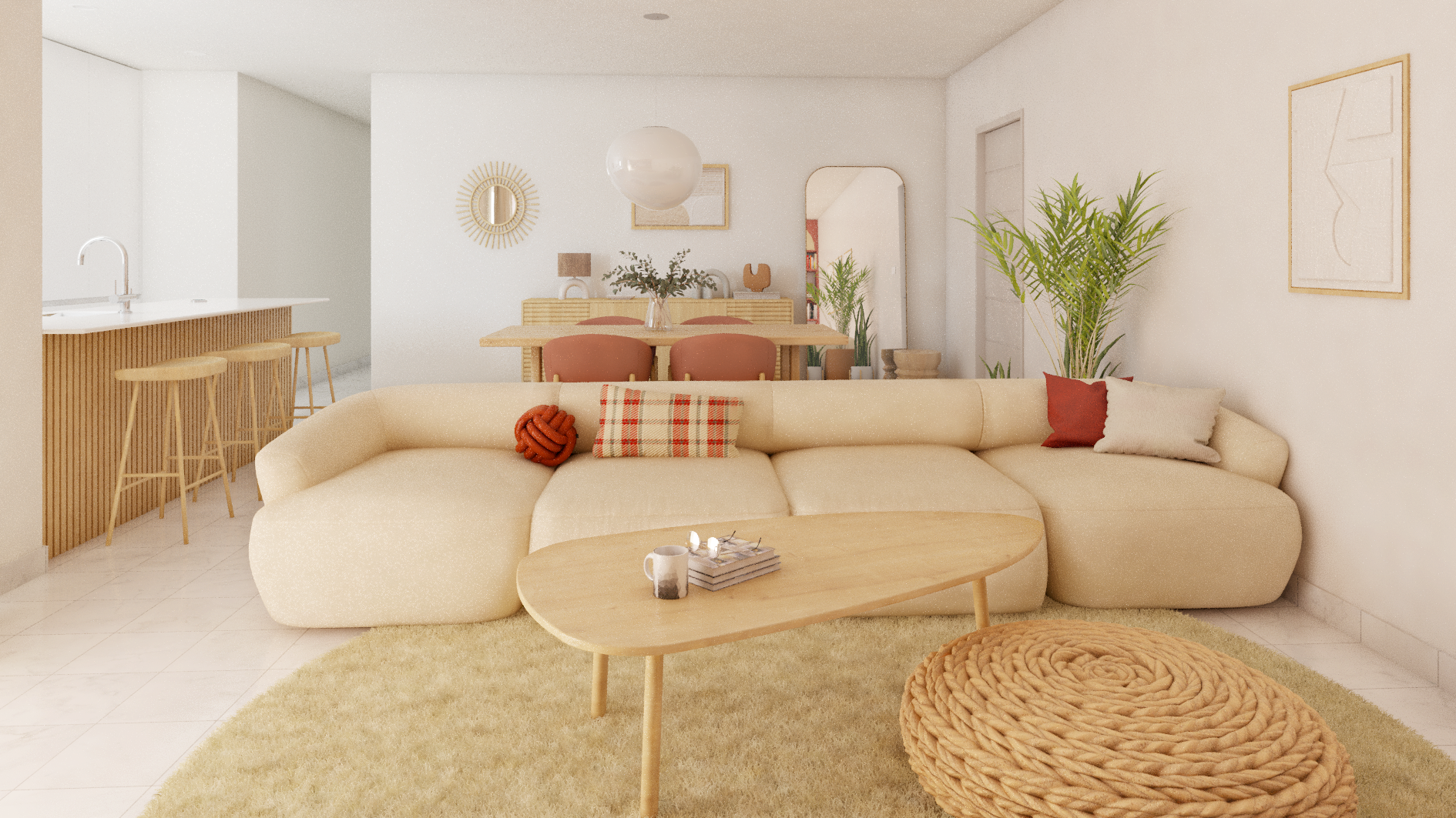 客厅  餐厅  厨房空间装饰提案与3D可视化-6