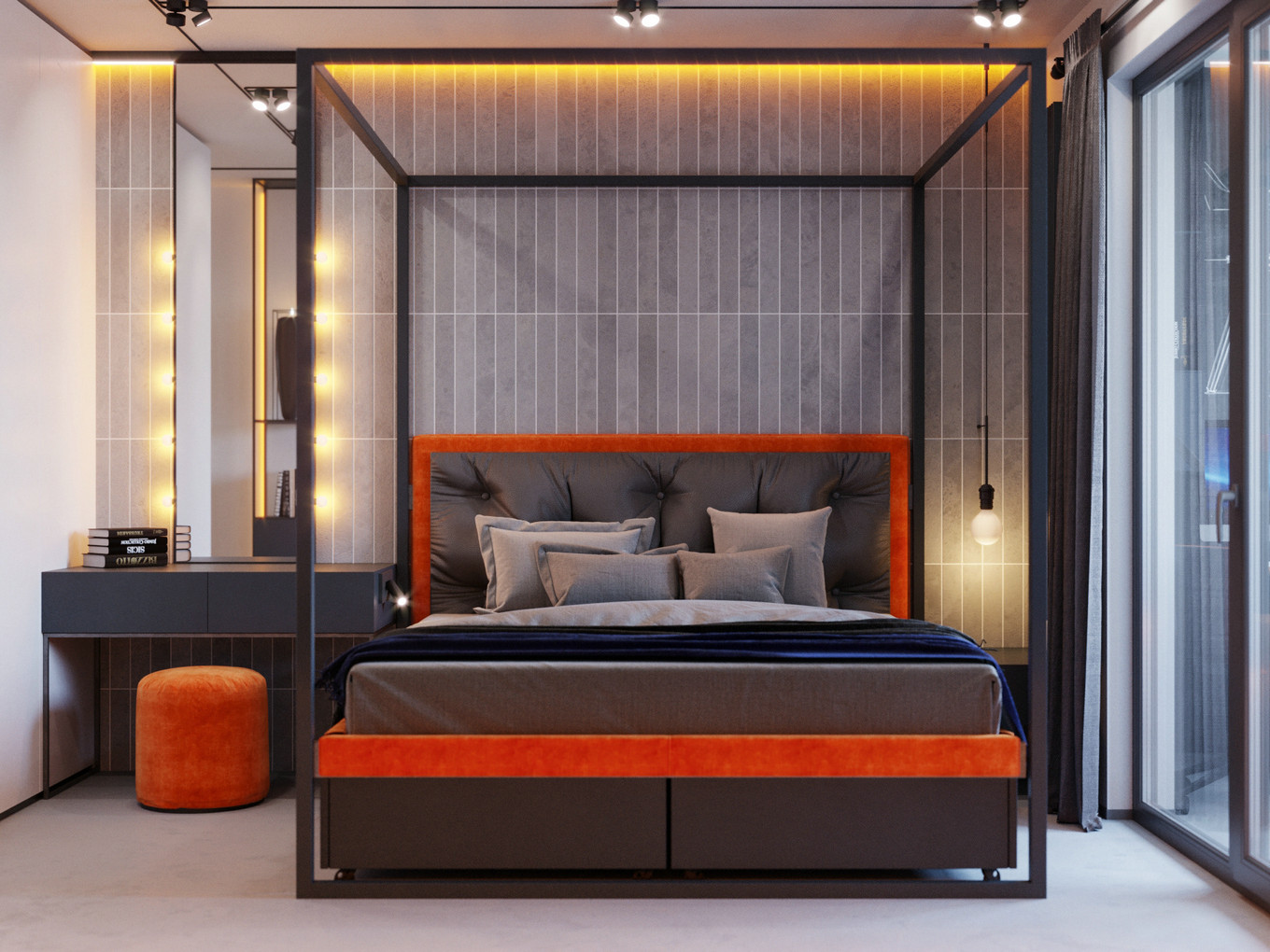 橙蓝双色打造惊艳空间，专业点评设计亮点-8