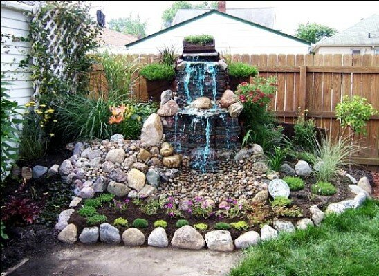 自建私家花园池塘瀑布景观-48