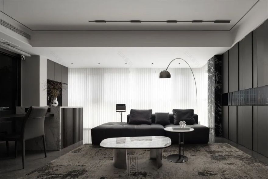 内舍软装丨127㎡现代极简风,黑灰+自然光影构建一个松弛的居住场所!-8