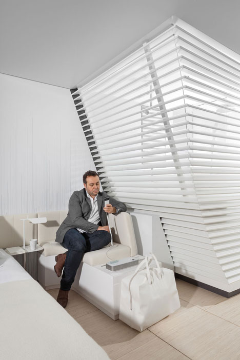 Okko hotel interior by Patrick Norguet with en suites behind louvred walls-14